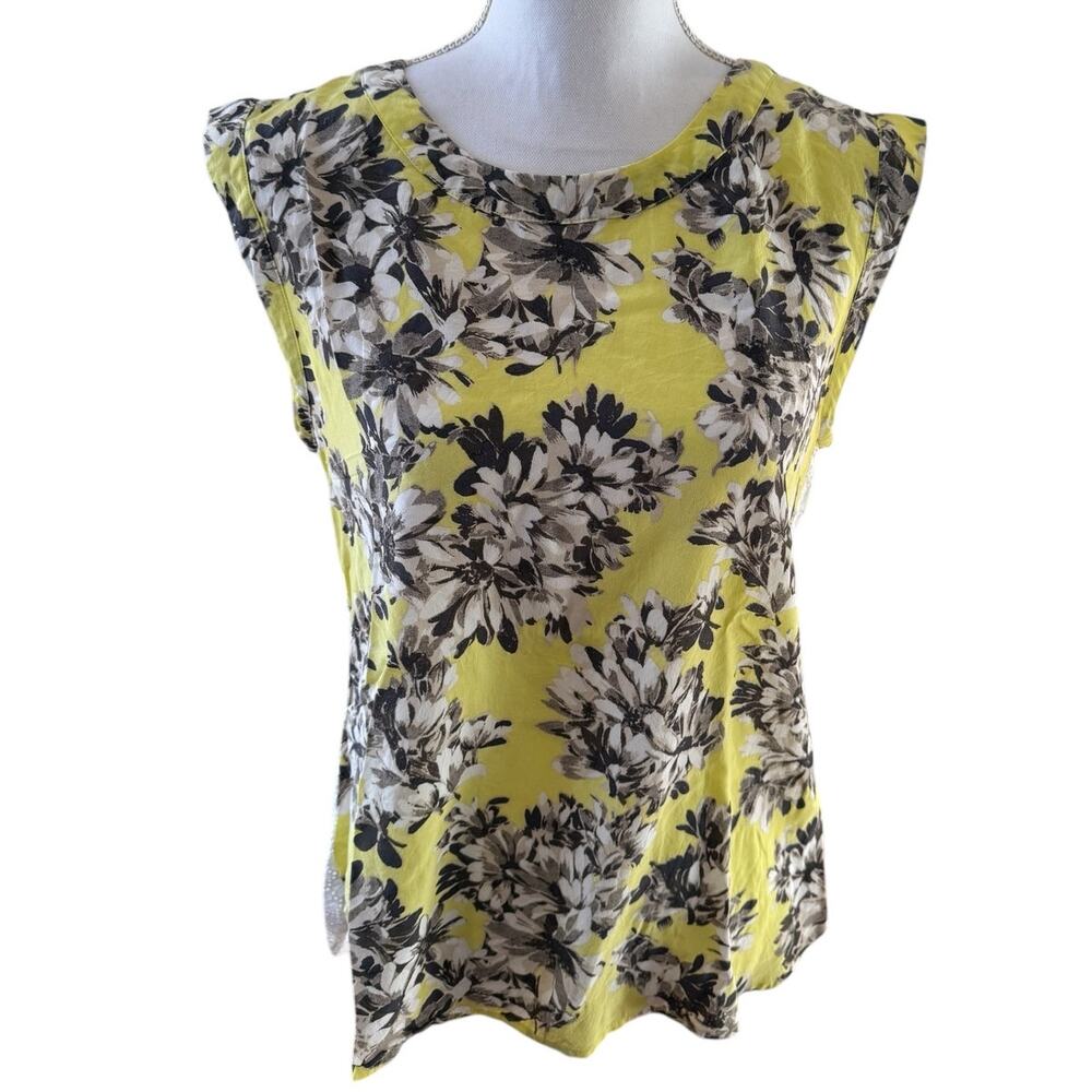 J Crew Silk Eyelet Sleeveless Top Yellow Floral Print S
